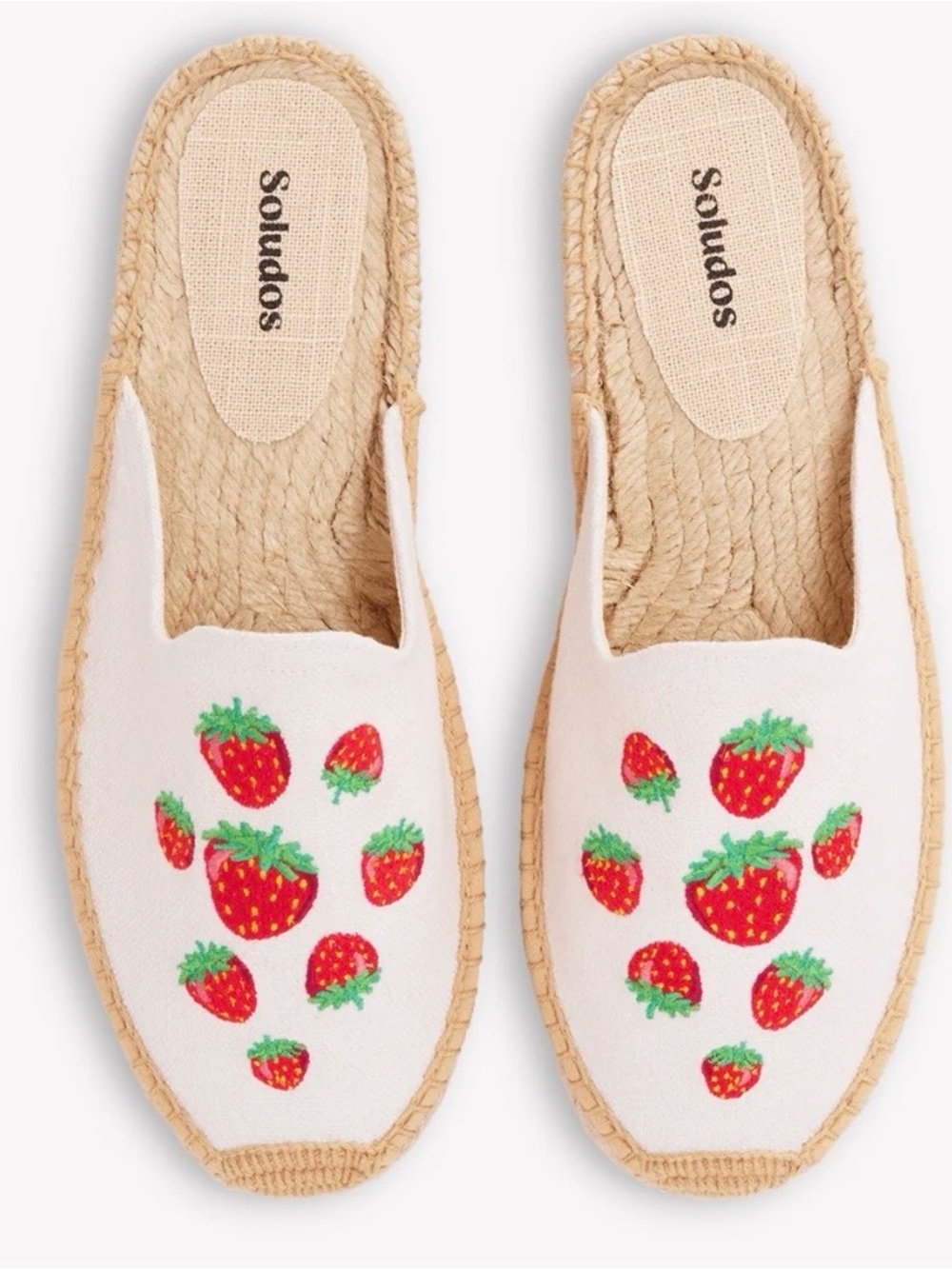 Soludos Women’s Smoking Slip On Mule Espadrille Strawberry Oasis White Sz 9 New